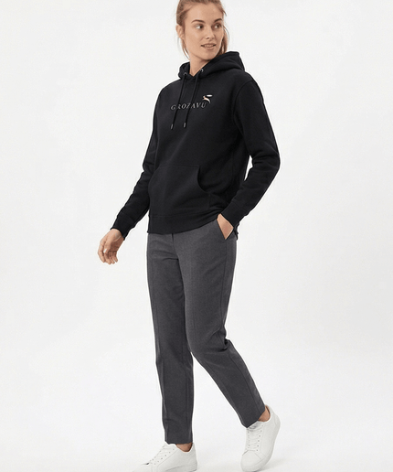 Front view of the Maison Grozavu Stark Chalk Hoodie in collection — showing the sleek silhouette.