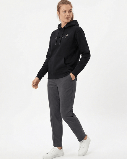 Front view of the Maison Grozavu Stark Chalk Hoodie in collection — showing the sleek silhouette.