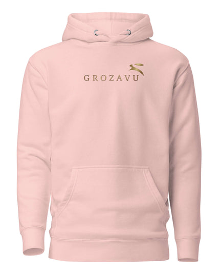 Front view of the Maison Grozavu Stark Chalk Hoodie in collection — showing the effortless drape.
