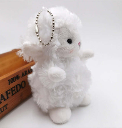Plush Lamb Doll Bag Pendant Keychain in soft white plush material, perfect for bags and keys.