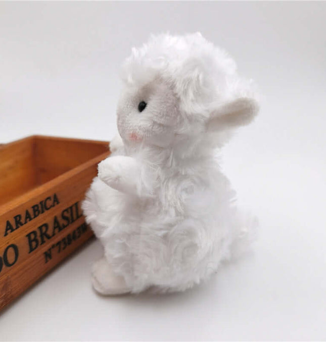 Plush Lamb Doll Bag Pendant Keychain in soft white plush with adorable features and fluffy texture.