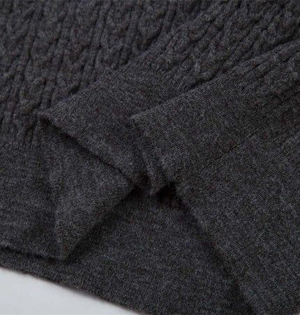 Polo Collar Knit Pullover Sweater – Fitted close-up of sleeve detail in dark gray fabric.