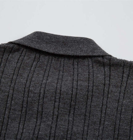 Polo Collar Knit Pullover Sweater – Fitted showing the back collar detail and textured fabric.