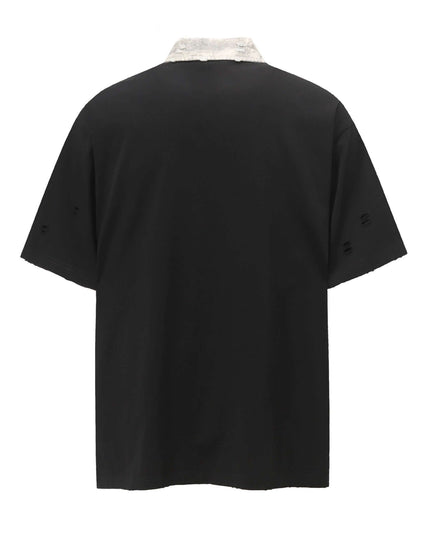 Rear view of the Maison Grozavu Slate Tee Edition in shirt — showing the refined stitching.