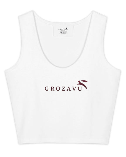 Maison Grozavu Slate Crop Top Concept in White — front view showing the clean silhouette and premium fabric construction