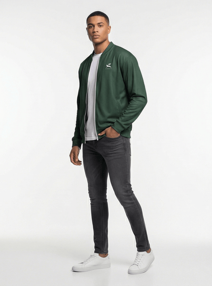 Back view of bomber jacket by Grozavu