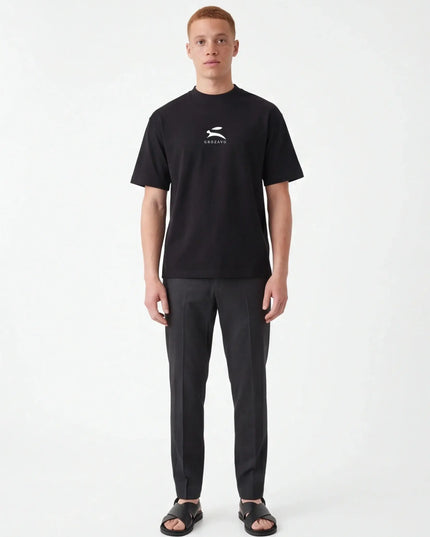 Front view of the Maison Grozavu Pure Carbon Tee in shirt — showing the robust construction.