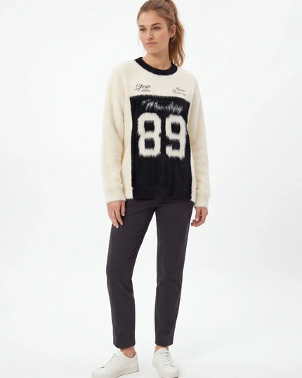 Maison Grozavu Slate Crewneck Edition in signature tone — front view showing the subtle drape of the fabric