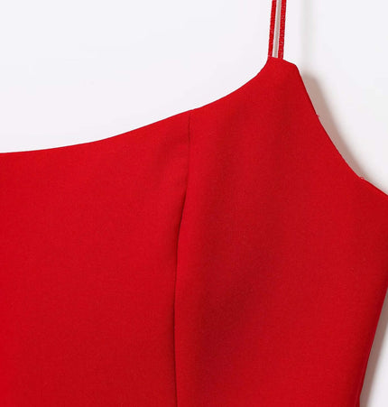 Strapless Camisole Tank Top – Slim Fit close-up of smooth red fabric and strapless design.