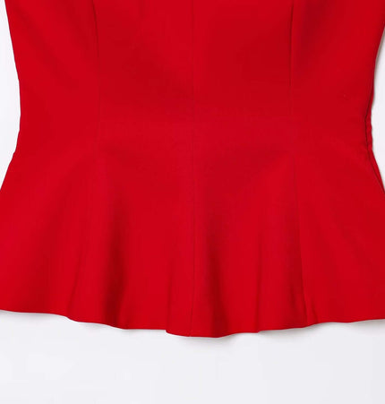 Strapless Camisole Tank Top – Slim Fit with a peplum skirt hem in vibrant red color.