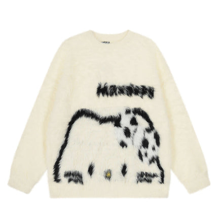 Regular Fit Animal Print Fleece Sweater featuring a bold black and white animal print design on a cozy fleece fabric.