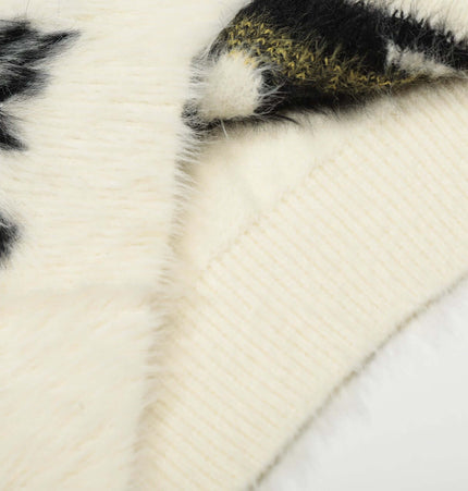 Regular Fit Animal Print Fleece Sweater close-up of soft texture and unique animal print detailing.