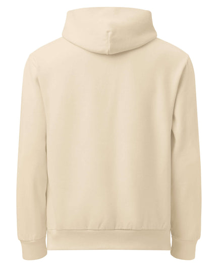 Rear view of the Maison Grozavu Archival Ecru Hoodie in hoodie — showing the tailored hem.