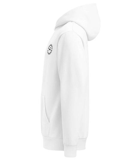 Front view of the Maison Grozavu Archival Ecru Hoodie in hoodie — showing the clean lines.