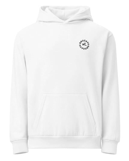 Front view of the Maison Grozavu Archival Ecru Hoodie in hoodie — showing the sleek silhouette.