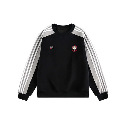 National Trend Retro Stripe Loose Shirt in black with white stripes and logo for casual wear.