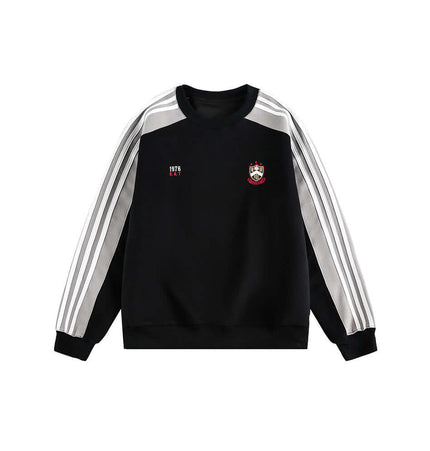 National Trend Retro Stripe Loose Shirt in black with white stripes and logo for casual wear.