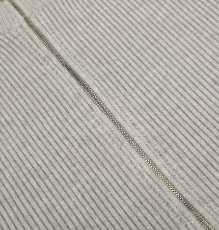 Retro Cardigan Sweater - Loose Fit close-up of textured knit fabric and open-front zipper detail.