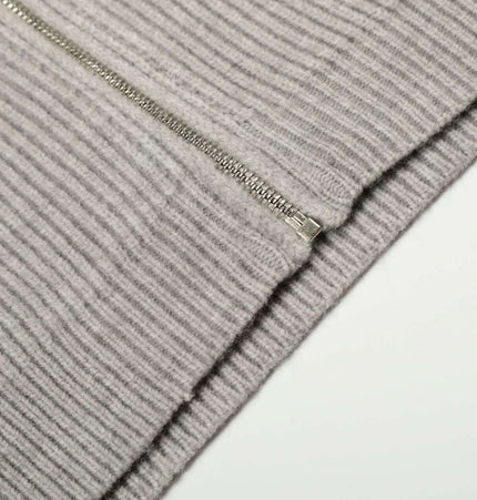 Retro Cardigan Sweater - Loose Fit zipper detail on textured fabric