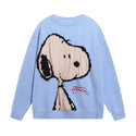 Retro Cartoon Jacquard Hoodie - Loose Fit featuring a playful Snoopy design on a light blue sweater.