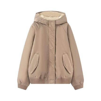 Retro Flight Jacket – Oversized in beige with hood, designed for vintage aviation style and modern streetwear.
