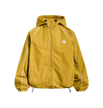 Retro Hooded Zip Jacket – Loose Fit in vibrant yellow with a classic hood and zip closure, perfect for casual streetwear.
