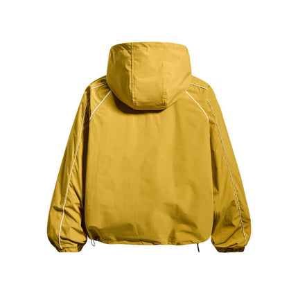 Back view of the Retro Hooded Zip Jacket – Loose Fit in vibrant yellow with a classic hooded design.