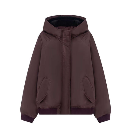 Retro Flight Jacket – Oversized in brown with a hood and relaxed fit for women, perfect for streetwear style.