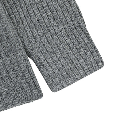 Retro Turn-Down Collar Sweater - Loose Fit sleeve detail in soft gray knit fabric