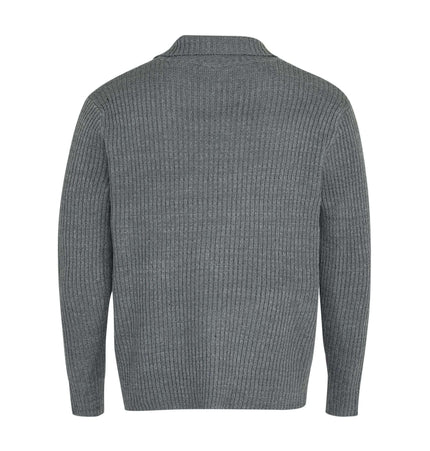 Retro Turn-Down Collar Sweater - Loose Fit back view in gray knit texture.