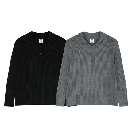 Retro Turn-Down Collar Sweater - Loose Fit in black and gray, featuring a relaxed design and premium knit fabric.