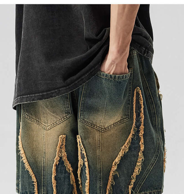 Retro Washed Frayed Denim Shorts showcasing a frayed hem and stylish design perfect for summer outfits.