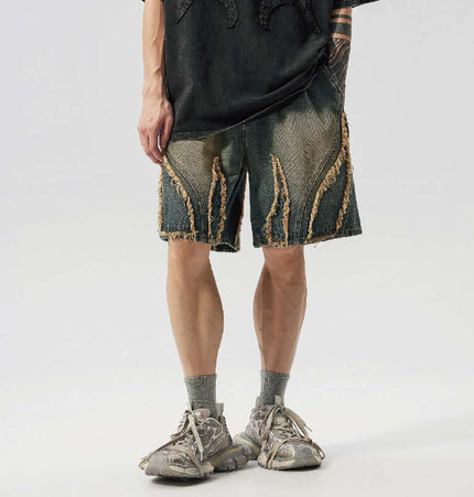 Retro Washed Frayed Denim Shorts showcasing a trendy frayed hem, perfect for summer style and casual streetwear.