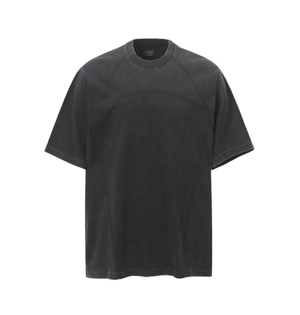 Retro Washed Letter Print TShirt – Loose Fit in black, showcasing casual streetwear style and relaxed fit.