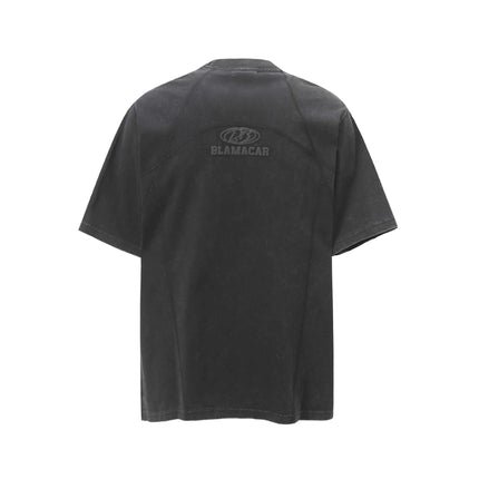 Retro Washed Letter Print TShirt – Loose Fit, unisex black tee with vintage style and relaxed fit, featuring letter print.