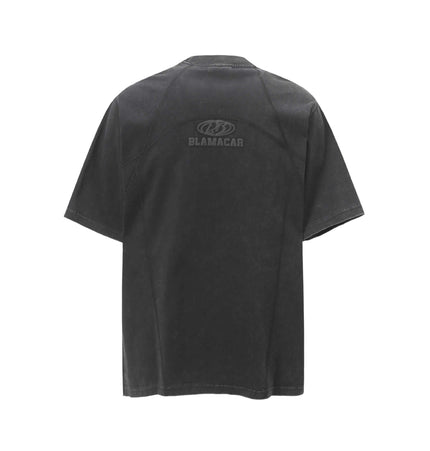 Retro Washed Letter Print TShirt – Loose Fit, unisex black tee with vintage style and relaxed fit, featuring letter print.