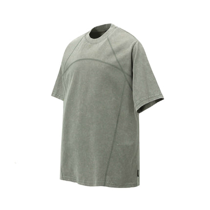 Retro Washed Letter Print TShirt – Loose Fit in vintage grey with round neckline and short sleeves.