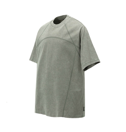 Retro Washed Letter Print TShirt – Loose Fit in vintage grey with round neckline and short sleeves.