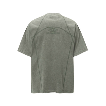 Retro Washed Letter Print TShirt – Loose Fit in vintage green with short sleeves and relaxed fit.