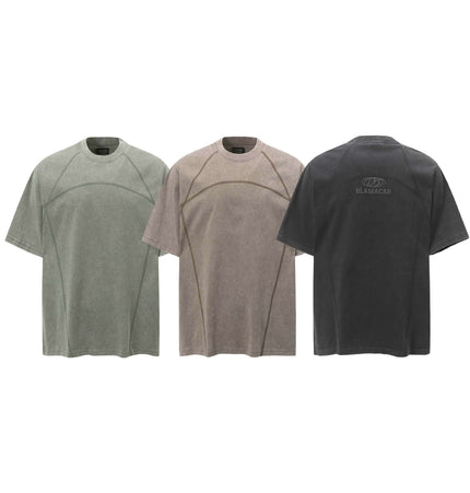 Retro Washed Letter Print TShirt – Loose Fit in three colors: green, brown, and black displayed on hangers.