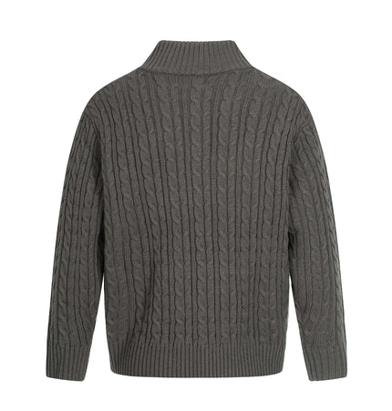 Back view of the Retro Wool Sweater - Loose Fit showcasing the textured knit design and high neck collar.