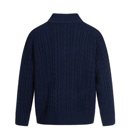 Back view of Retro Wool Sweater - Loose Fit, featuring a navy color and textured knit design.