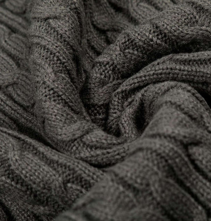 Close-up of a Retro Wool Sweater - Loose Fit showcasing a textured knit pattern in dark gray.
