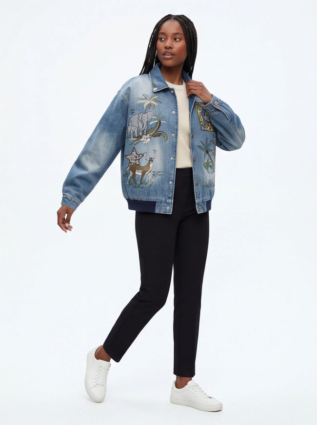 Jachetă din denim brodată, must-have