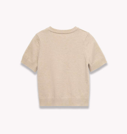 Back view of Round Neck Casual Knit Sweater in soft beige, showcasing its classic design and comfortable fit.
