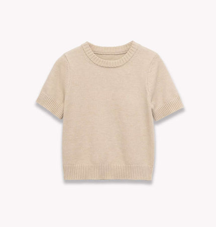 Round Neck Casual Knit Sweater in soft ivory color, perfect for casual outings and layering.