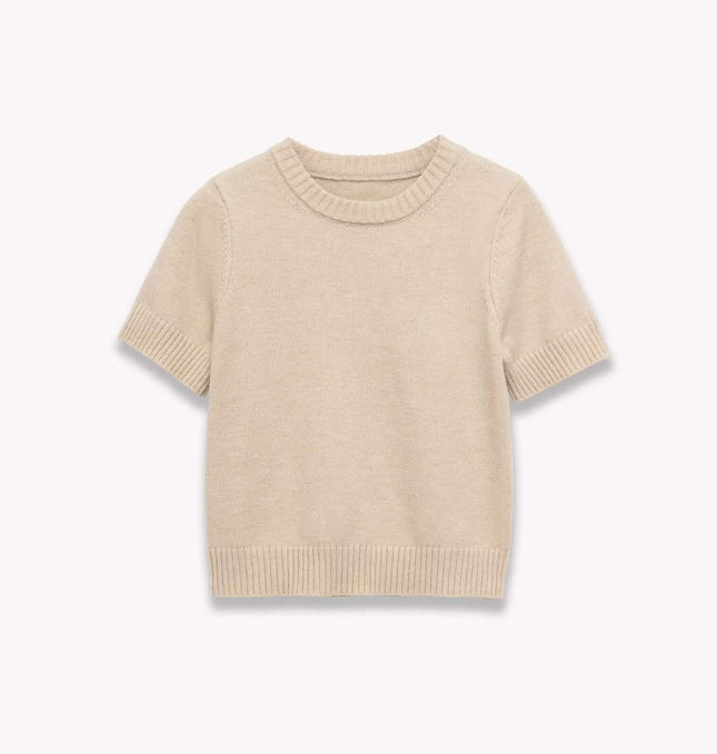 Round Neck Casual Knit Sweater in soft ivory color, perfect for casual outings and layering.