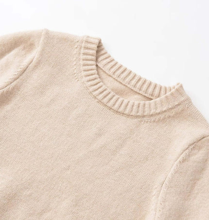 Round Neck Casual Knit Sweater close-up view of neckline and fabric texture