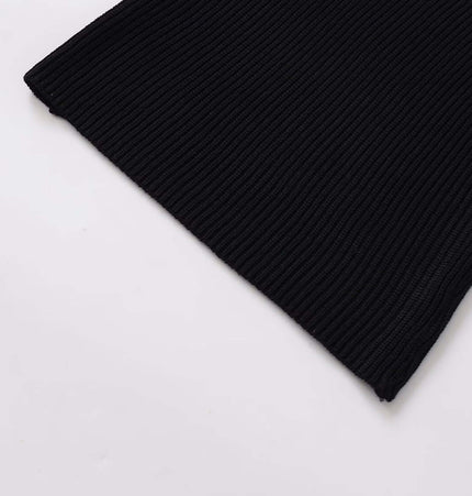 Round Neck Flower Knit Top – Sleeveless close-up of the textured black knit fabric.