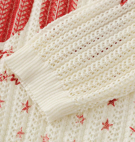 Round Neck Jacquard Knit Sweater close-up detail showing pattern and texture.